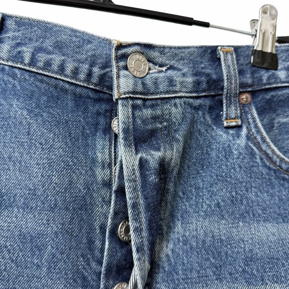 AGOLDE Womens Parker Long Denim Cutoff Shorts Size 32 Medium Wash Button Fly NEW